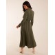 Drawstring Button Through Shirt Maxi Dress