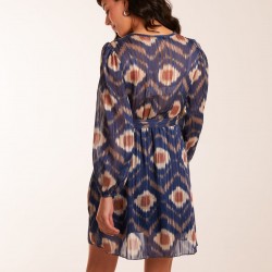 Metallic Blurred Aztec Belted Dress