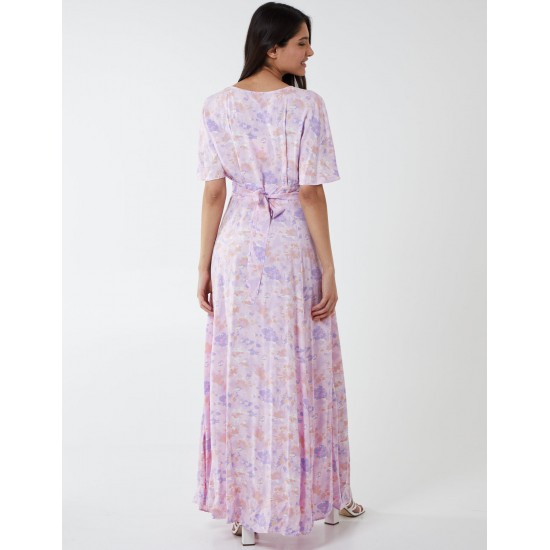 Button Through Angel Sleeve Maxi Dress