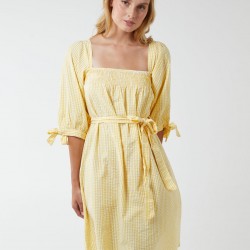 Square Neck Shirred Swing Dress