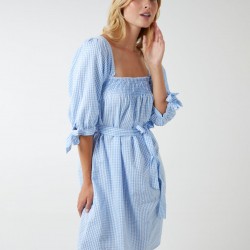 Square Neck Shirred Swing Dress