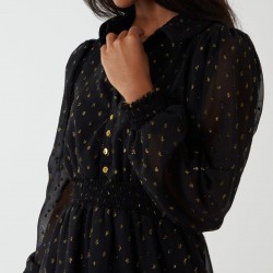 Shirred Waist & Puff Hem Shirt Dress