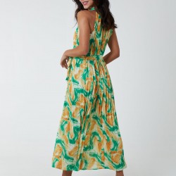 Halterneck Abstract Leaves Maxi Dress