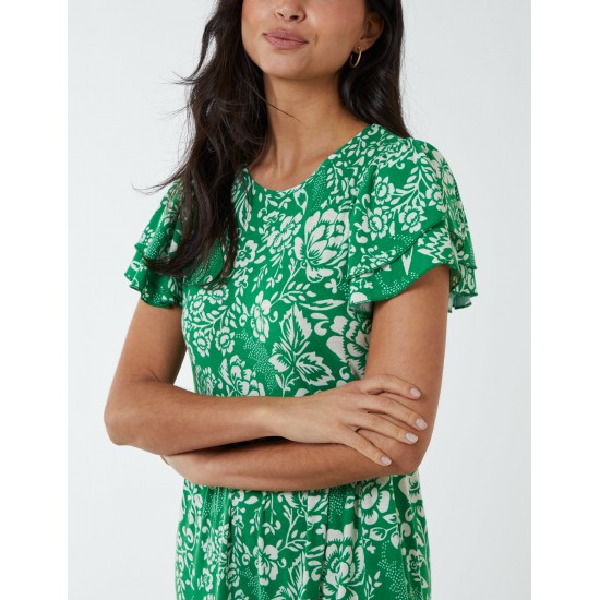 Ruffle Sleeve Tier Midi Dress