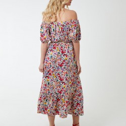 Bardot Midi Dress With Frill Hem