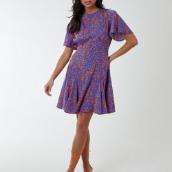 Godet Insert Mini Dress With Tie