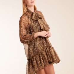 Leopard Print Pussy Bow Frill Shirt Dress