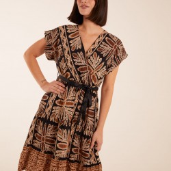 Tiered Crossover Printed Dress