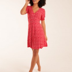 Shirring Cuff Sleeve Tea Dress