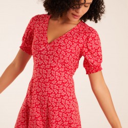 Shirring Cuff Sleeve Tea Dress