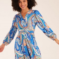 Paisley Print Wrap Front Dress