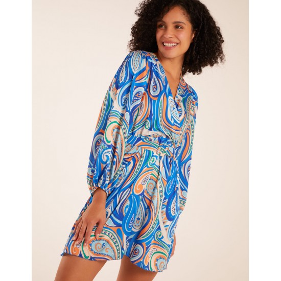 Paisley Print Wrap Front Dress