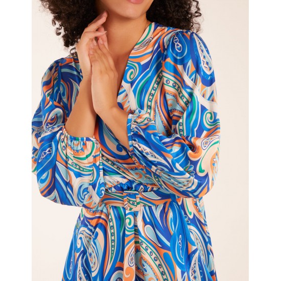 Paisley Print Wrap Front Dress