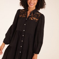 Crochet Insert Oversized Shirt Dress