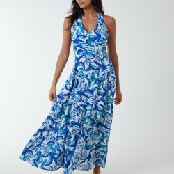 Halter Neck Printed Maxi Dress