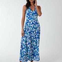 Halter Neck Printed Maxi Dress