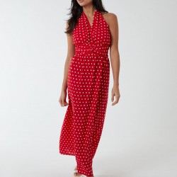 Polka Dot Halter Neck Maxi Dress